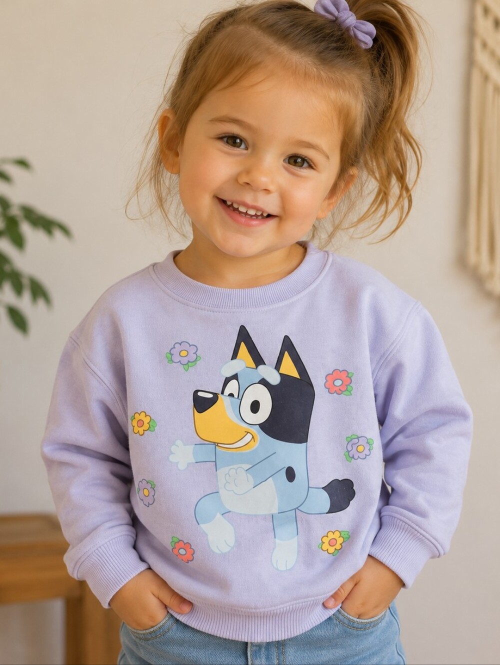 Bluey Toddler Girls Lavender Graphic Sweatshirt Floral Pullover Size 3T